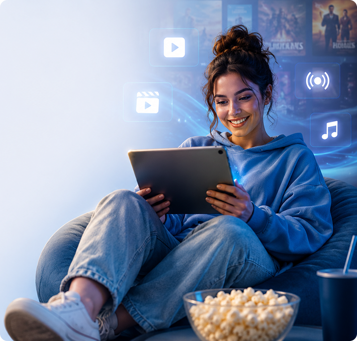 Person streaming entertainment on a tablet
